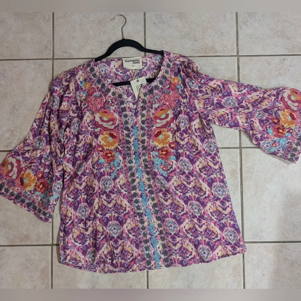Savanna Jane Vibrant Floral Tunic Blouse - Pink and Orange NWT - Picture 5 of 9